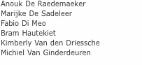 Anouk De Raedemaeker Marijke De Sadeleer Fabio Di Meo Bram Haut